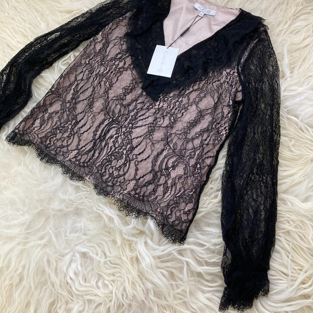 ALEXIS Lace Pattern V-Neck Blouse - Picture 2 of 14